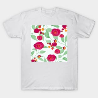 Red Blooms Pattern T-Shirt